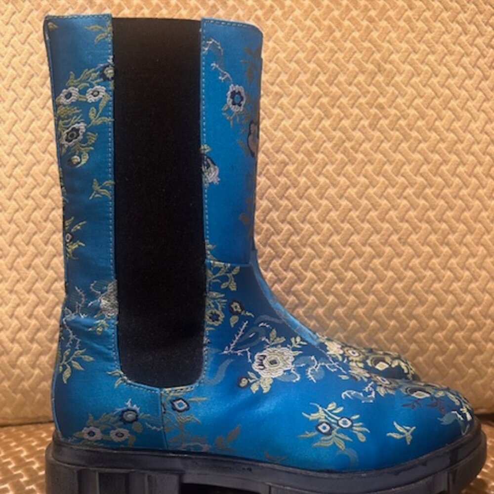 Free People Brooks Turquoise Blue Brocade Lug Sole Chelsea Boots NEW - Picture 6 of 16